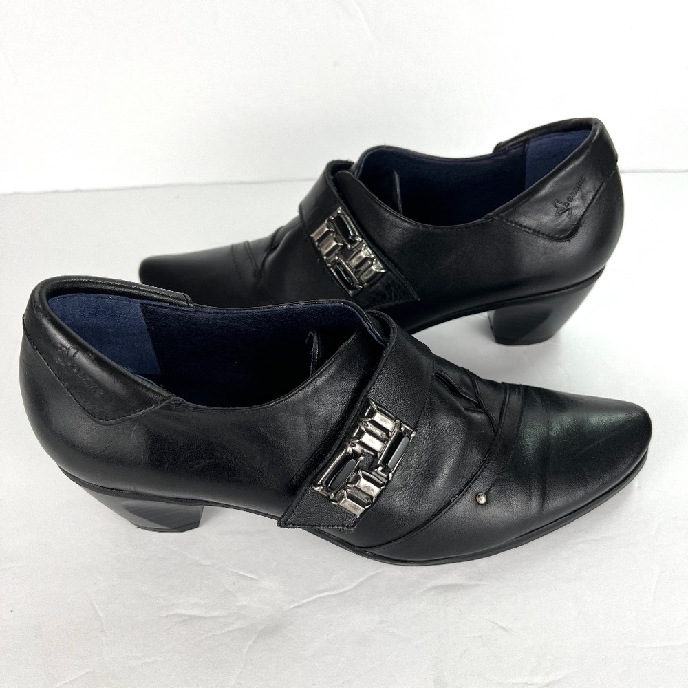 Dorking by Fluchos Ornament Trim Leather 2” Heeled Shoes sz 7.5 Black Career